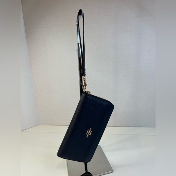 Coach Long Navy Blue Leather Zip Around Wallet w/ Wristlet strap - Picture 5 of 13
